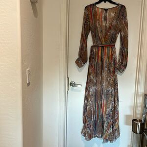 Floral Dress Sheer Layered Belted Sz M Balloon Sleeves